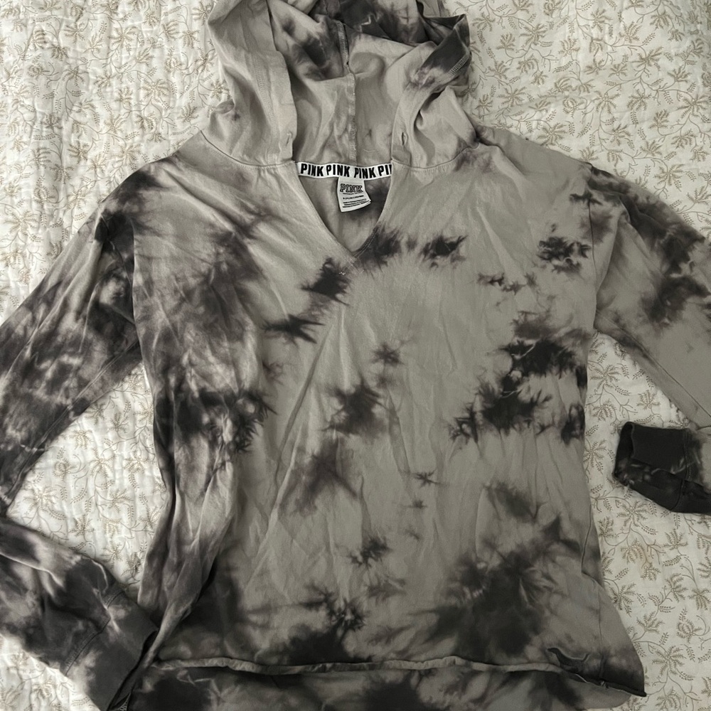 Victoria's Secret Black and Gray Tie-Dye Hoodie